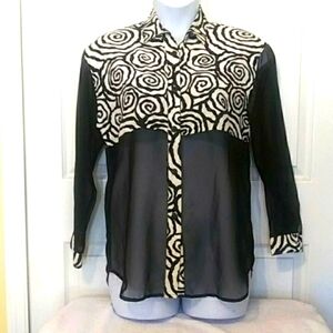 Jonathan Martin Women's Sheer Black & White Button Front Blouse SZ Small